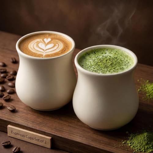 Kurguso® Porcelain Espresso Cups Set of 2, 5.5 oz mini Coffee Mugs, Espresso Accessories, White Demitasse Shot Cups for Espresso Machine Coffee Maker, Microwave Dishwasher Safe (Not Include Pitcher) - size: 5.5 Ounce Espresso Cups set of 2