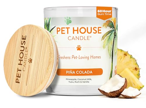 Pet House Candles, Long Lasting, Air Freshening, Pina Colada Scented Candle for Pet Odor, 60 Hour Burn Time 9 OZ - color: Pina Colada, size: Pack of 1
