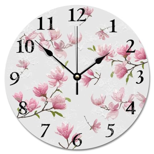Shabby Chic Wooden Wall Clock Pink Peach Flower Blossom Flower Mothers Day Wall Clocks Battery Operated 10 Inch Wall Clock Silent Modern Decor for Living Room Bedroom Office - color: Style-8, size: 10x10 in