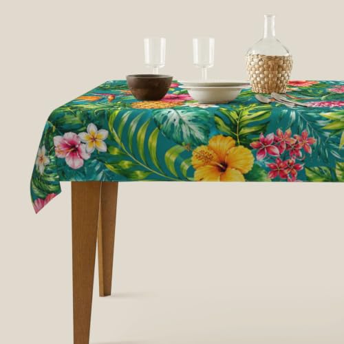 Worltoldb Pineapple Tablecloths Polyester Table Cloth for Kitchen Dinning Table Washable Tropical Table Cover for Parties Wedding Picnic - color: White1