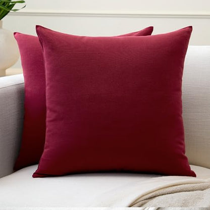 Encasa XO Throw Pillow Covers, Cotton, No Inserts 16"x16" Rich Maroon | Durable Cotton Canvas | Concealed Invisible Zipper | Ideal for DIY & Embroidery | Living Room & Couch | Set of 2 - color: Rich Maroon, size: 16" x 16" (Pack of 2)