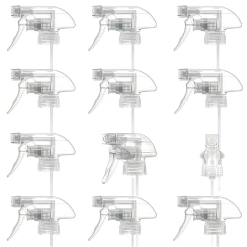 ALPENKOK 12Pack Spray Nozzle for Bottles, Trim-To-Fit Tube; Plastic (Clear) | Spray Bottle Nozzle Replacement; Fits 8 and 16 Oz; Trigger Sprayer with Mist, Stream & Off Modes; for Cleaning and Garden - color: 12 Pcs Clear