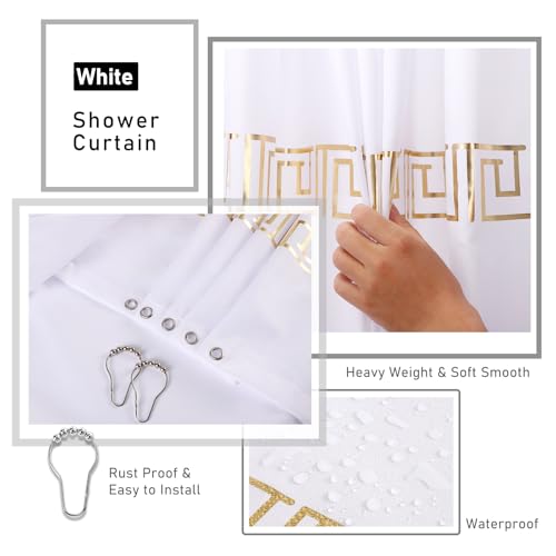 XLHOMO 11PCS Bathroom Sets with Shower Curtain and Rugs Bathroom Accessories Set White Bathroom Set,Soap Dispenser & Toilet Brush Holder Set with Stainless Steel Trash Can - size: White, style: Bath Set+Shower Curtain+Bath Rugs