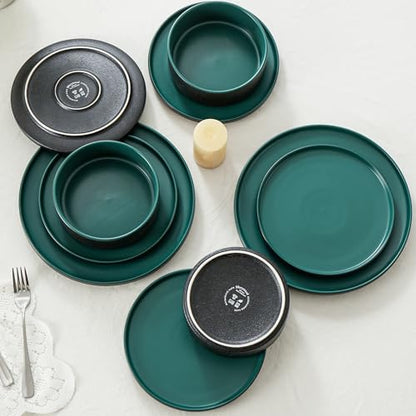 Ceramic Salad & Dessert Plates Set, 8 Inch, Set of 4, Modern Green | Stoneware, Dishwasher & Microwave Safe, Small Dinner Plates, For Cake, Fruits, Waffle, Pasta, Salad - color: Green, size: Salad Plates Set (4PCS)
