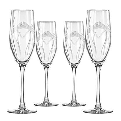 Rolf Glass Dragonfly Champagne Flute Glasses 8 ounce - Toasting Flute Glasses - Lead-Free Glass - Etched Flute Glasses – Proudly Made in the USA (Set of 4) - color: Champagne Flute 4 Set
