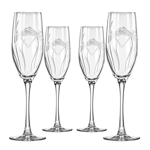 Rolf Glass Dragonfly Champagne Flute Glasses 8 ounce - Toasting Flute Glasses - Lead-Free Glass - Etched Flute Glasses – Proudly Made in the USA (Set of 4) - color: Champagne Flute 4 Set