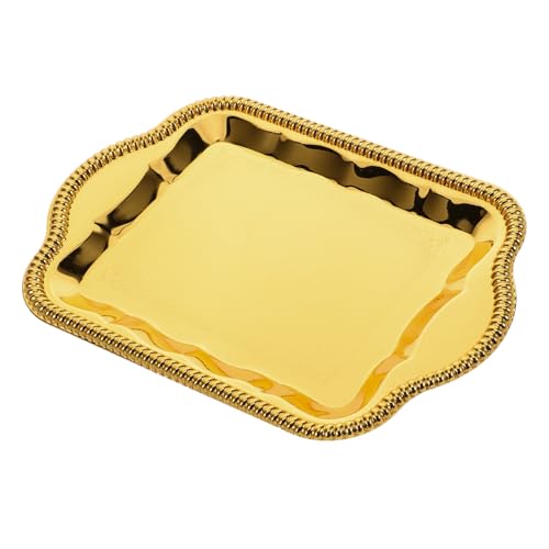 Antique Floral Engraved Serving Tray Rectangular Metal Platter for Beverages and Desserts Elegant Buffet and Wedding Decor Reflective Finish for Stunning Presentation