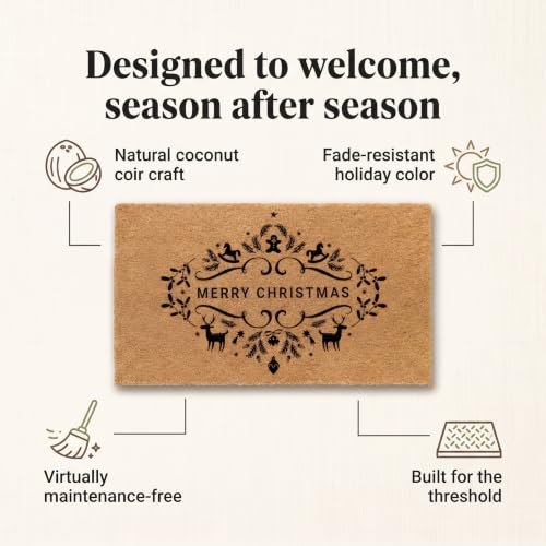 Merry Christmas Doormat | Natural Coconut Coir, Non-Slip | Outdoor Welcome Mat with Festive Holiday Design - color: Merry Christmas