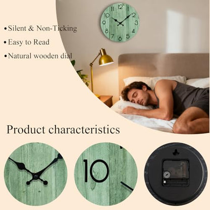 Wall Clock, Modern Wall Clocks Battery Operated, Silent Non Ticking Clock Decorative for Living Room, Office, Home, School 10 Inch (Light Green) - size: 10 Inch