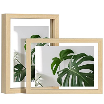 Egofine 5x7 Floating Frames Set of 2, Double Plexiglass Picture Frame, Made of Solid Wood Display Any Size Photo up to 5x7, Wall Mount or Tabletop Standing, Natural Wood - color: Natural Wood, size: 5x7