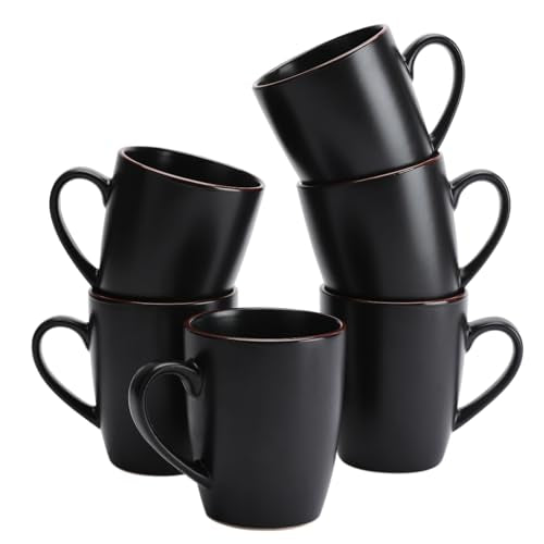 famiware Venus Coffee Mugs Set of 6, 13 oz Ceramic Stoneware Mug Cup Set | Coffee Mug with Handle for Tea, Latte, Cappuccino, Cocoa, Milk, Microwave and Dishwasher Safe, Matte Black - color: Matte Black, size: 6pcs