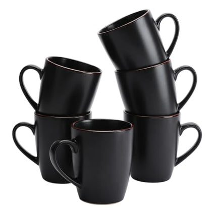 famiware Venus Coffee Mugs Set of 6, 13 oz Ceramic Stoneware Mug Cup Set | Coffee Mug with Handle for Tea, Latte, Cappuccino, Cocoa, Milk, Microwave and Dishwasher Safe, Matte Black - color: Matte Black, size: 6pcs