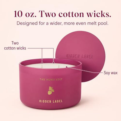 Hidden Label Raspberry Mint Scented Candle, 10 oz 2-Wick | Soy wax jar candle, up to 45 hours, fruity fresh scent for bedroom, bathroom, kitchen and candle gifting - color: Raspberry Mint