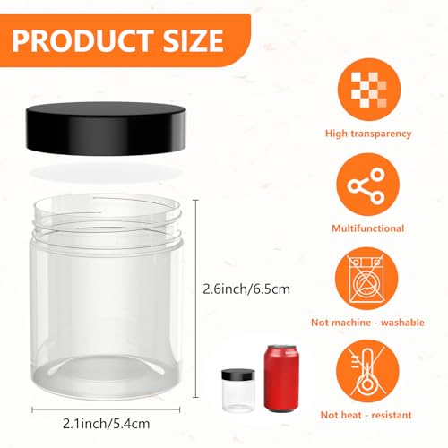 84PCS 4oz/125ml Plastic Jars with Screw On Lids Pressure Sensitive Seal,Clear Container for Storing Dry Food,Lotion, Makeup, Slime, Honey Jam, Cream, Butter,Black - color: Plastic-84Pack-Black