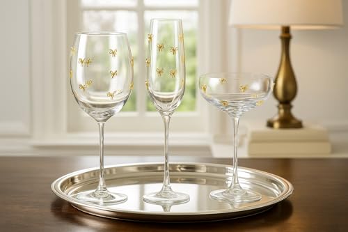 10 Strawberry Street Gold Bow Glassware, Red Wine, Set of 4 - size: Red Wine