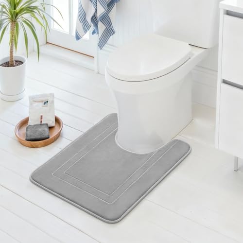 Cupic Cupid Super Soft Memory Foam Bath Mat, Grey Bathroom Toilet Rugs U Shaped, Non Slip Bath Mats for Bathroom Floor, Machine Washable Rugs for Toilet, Quick Dry Bath Carpet, U-Shaped 24" x 20" - color: Grey, size: 1'8" x 2' (24" x 20")