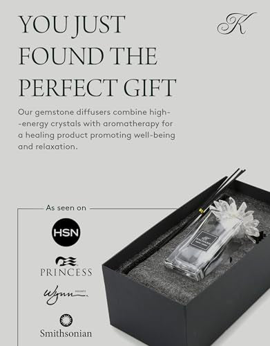 KALIFANO Luxury Quartz Crystal Diffuser Bottle with Selenite Reeds - Gemstone Fragrance/Aroma Vaporizer with Healing Effects (Essential Oils Not Included) - color: Quartz