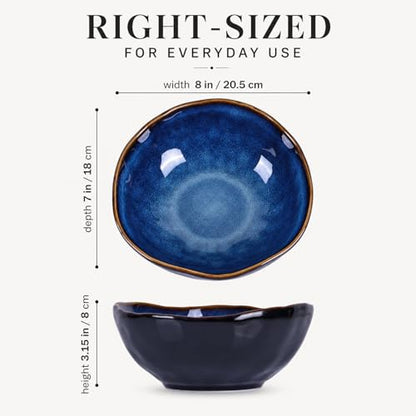 8" Blue Ceramic Decorative Bowl, Ceramic Fruit Bowl, Key Bowl for Entryway Table, Candy Dishes, Fruit Bowl for Kitchen Counter, Blue Small Jewelry Trinket Dish for Bedroom, Bedside Table, Living Room - size: 8in