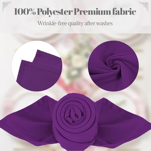 PLOYMONO Eggplant Cloth Napkins - 8 Pack 17" x 17" Polyester Dinner Napkins | Heavy Duty 180 GSM Cloth Napkins with Hemmed Edges - Great for Restaurants, Weddings, Parties, Banquets Dinner - color: Eggplant