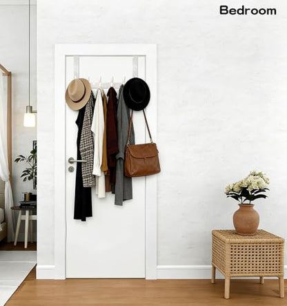White Bling Over The Door Hooks,Rhinestone Door Clothes Hanger,Over The Door Towel Rack for Bathroom, Bedroom，Kitchen，Hanging Towels, Coats,Hat,Handbag（6 Hooks White）