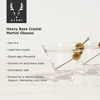 Viski Crystal Stemless Martini Glasses - Fun Cocktail Glasses, Crystal Clear Coupe Glass Gift Set, 7.5 oz, Martini Glasses Set of 4 - style: Stemless Martini Glasses