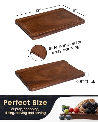 Walnut Wood Cutting Board with Juice Groove for Kitchen Countertop, Tick American Black-Walnut Wooden Chopping Board Charcuterie Board Butcher Block for Meat Vegetables, 12x8 inch - size: 12"L x 8"W