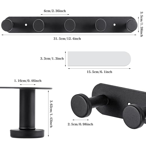 Coat Hooks Wall Mounted , Black Coat Rack with 5 Hooks, Adhesive Or Screw | Heavy Duty Coat Hanger Towel Hooks, 2 Install Options, For Towels, Coats, Hats, Bags, Bathroom, Kitchen, Door - style: "O" shape