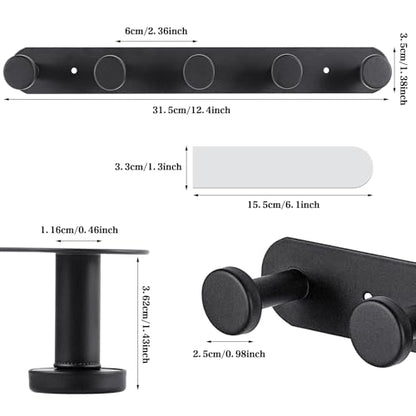 Coat Hooks Wall Mounted , Black Coat Rack with 5 Hooks, Adhesive Or Screw | Heavy Duty Coat Hanger Towel Hooks, 2 Install Options, For Towels, Coats, Hats, Bags, Bathroom, Kitchen, Door - style: "O" shape