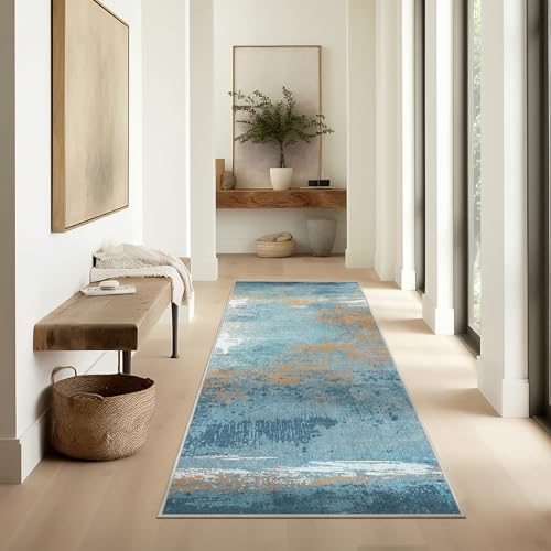 Ashler Abstract Rug, 2x6 Runner Rugs, Modern Abstract Area Rug for Living Room, Bedroom, Kitchen Dining Room, Office, Blue Home Decor, Non-Slip & Machine Washable Rugs, Carpet Decoration - color: Z-abstract Blue, size: 2' x 6' (Runner)
