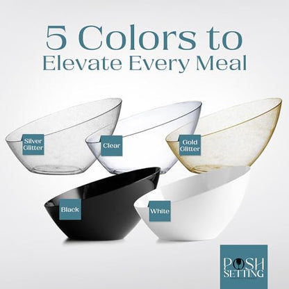 5 Pack White Angled Plastic Serving Bowls Disposable for Party Table 8oz | Angled Bowl Design. Chip, Candy, Salad & Fruit Use. Disposable Party Tableware. Buffet & Wedding Serving. White Plastic. - color: White, size: Small 8 OZ