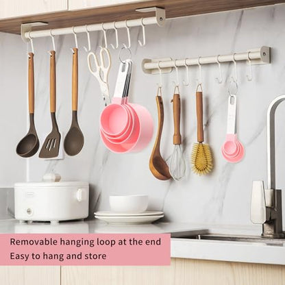 8 PCS Tainless Steel Measuring Cups and Spoons Set, Nesting Measuring Cup and Spoon Set for Precise Cooking Measurements in the Kitchen, Pink - color: Pink