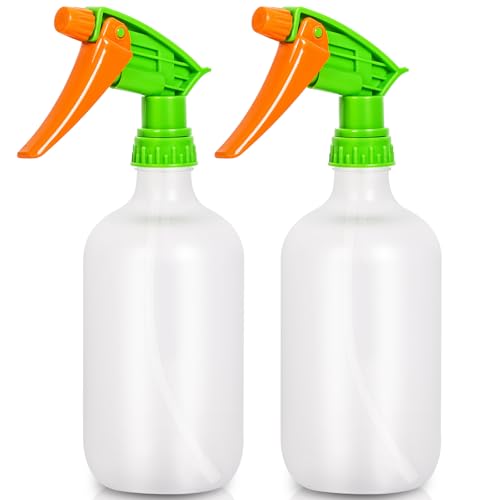 Cleaning Spray Bottles for Plants Misters Inside, 2 Pack 16.9 oz Squirt, Water Spray Bottle Mist Sprayer, No Leak Hair Mister Empty with Adjustable Nozzle (White Orange) - color: White bottle+orange nozzle, size: 16.9 oz