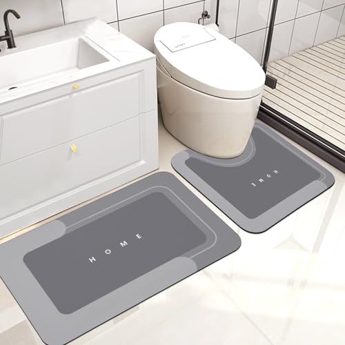 Housego Absorbent Bath Mat, Quick Dry Bath Rug, Non-Slip, 2PCS, Dark Gray | 2PCS Absorbent Bath Mat Magic Rug Sets; Quick Drying Bath Mat Non-Slip Floor Rug Rubber Backed for Bathroom Kitchen Shower - color: Dark Gray, size: 2 PCS (19.7" x 23.6", 19.7" x