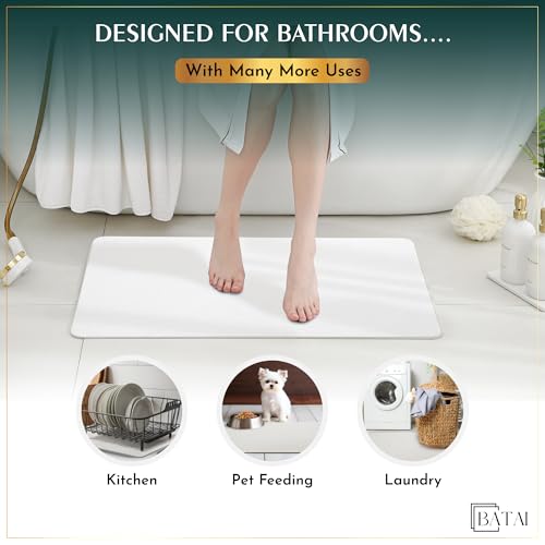 Extra Large Diatomaceous Earth Stone Bath Mat (31.5” x 19.7”) White XL | Fast Absorbent Shower Stone Bath Mat For Bathroom - Quick Dry, Easy Clean and Non-Slip Mat - Instant Drying Diatomite Bathmat - color: White