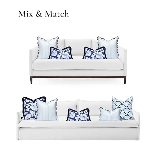 Hofdeco Premium Coastal Patio Indoor Outdoor Scalloped Throw Pillow Cover Only, 20"x20" Water Repellent for Backyard, Couch, Baby Blue Print Stripes - color: Baby Blue Stripes B 20"x20"