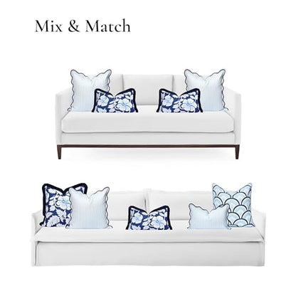 Hofdeco Premium Coastal Patio Indoor Outdoor Scalloped Throw Pillow Cover Only, 20"x20" Water Repellent for Backyard, Couch, Baby Blue Print Stripes - color: Baby Blue Stripes B 20"x20"