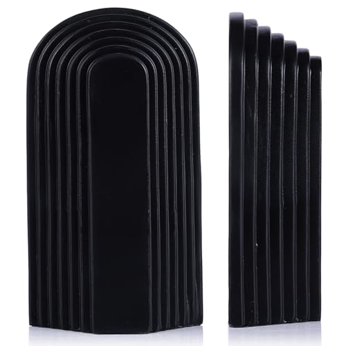 Heavy Duty Book Ends for Shelves, Set of 2 Resin Decorative Bookends for Heavy Books, Layered Arch Book Stoppers, Modern Minimalist Bookshelf Decor, Matte Black Finish for Office and Home Use - color: Black