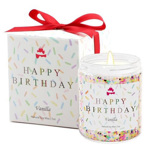 Lihome Happy Birthday Candle, Birthday Gifts for Women, Vanilla Soy Candles | Natural soy wax, vanilla scent, birthday decor, unique gift ideas for women, moms, sisters, best friends, teachers, coworkers - size: Birthday(7oz)