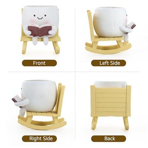 Smiley Face Planter Pot, Cute Resin Head Planter with Drainage Hole, Unique Rocking Chair Succulent Pot for Indoor Outdoor Plants, Funny Plant Lovers Gift for Mother's Day and Christmas (Upright) - size: 6.50×5.91×5.12"