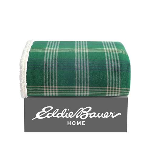 Eddie Bauer - Throw Blanket, Soft & Reversible Cotton Flannel Bedding, Throw Blanket for Couch or Bed (Union Bay Green, 50" x 60") - color: Union Bay Green