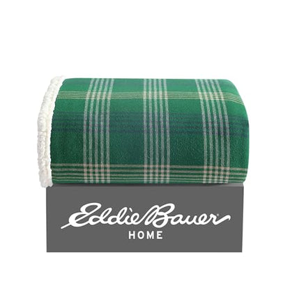 Eddie Bauer - Throw Blanket, Soft & Reversible Cotton Flannel Bedding, Throw Blanket for Couch or Bed (Union Bay Green, 50" x 60") - color: Union Bay Green