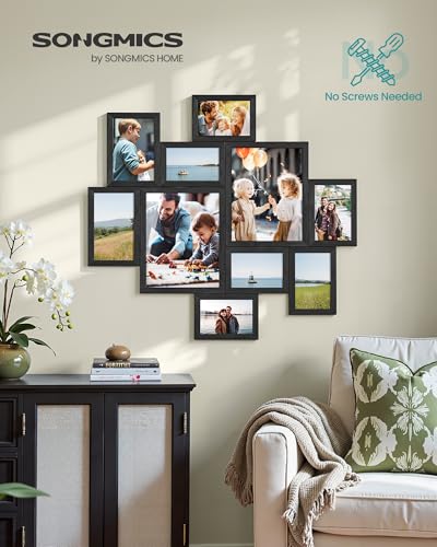 SONGMICS Picture Frames, Collage Photo Frames Set of 10, Two 8x10, Four 5x7, Four 4x6, Wall Gallery Display, Tool-Free Assembly, Ink Black URPF100BZ01 | Two 8 x 10 Inches (20 x 25 cm), Four 5 x 7 Inches (13 x 18 cm), Four 4 x 6 Inches (10 x 15 cm), KAVI C