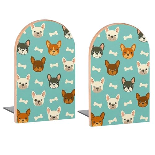 Little Cute French Bulldogs Book Ends Decorative Wood Bookends for Shelves Kids Room Desk Home Office Book Stoppers for Magazines,Books, DVDs, 1 Pair/2 Pieces(5x3.1 in) - color: Little French Bulldogs