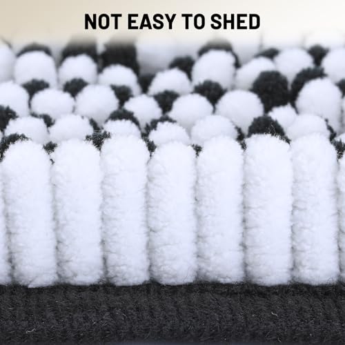 Chenille Bathroom Rugs Set 2 Piece, Absorbent Bath Rugs, Non-Slip Bath Mats, Machine Washable Rugs for Bathroom Floor, Tub and Shower, Black&White (20 × 32 Plus 17 ×24 - Inch) - color: Black &White