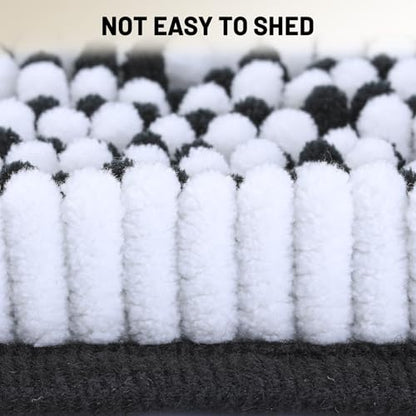 Chenille Bathroom Rugs Set 2 Piece, Absorbent Bath Rugs, Non-Slip Bath Mats, Machine Washable Rugs for Bathroom Floor, Tub and Shower, Black&White (20 × 32 Plus 17 ×24 - Inch) - color: Black &White