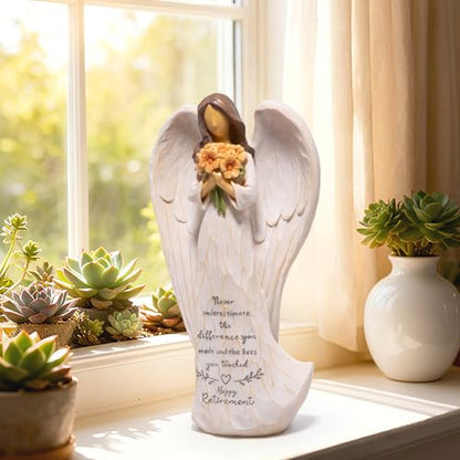 Hodao Retirement Gift for Woman, Angel Figurine with Inspirational Sentiment, Hand-Painted Resin Retirement Keepsake for Coworker, Teacher, Nurse, Friend, Retirement Party Decoration - style: Retirement Gifts