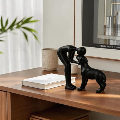 Abstract Person and Dog Sculpture Head-to-Head Figurine Black | abstract sculpture celebrating the bond between person and pet. Intimate head-to-head Touching memory keepsake for dog lovers - color: Black