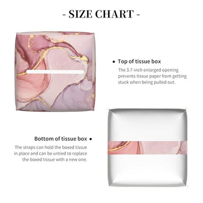 Pink Gold Liquid Marble Tissue Box Cover Square,Modern Marble Texture Tissue Box Holder Waterproof Leather Facial Paper Organizer Dispenser for Bathroom Home Car Nightstand Vanity Desk - color: Color-1