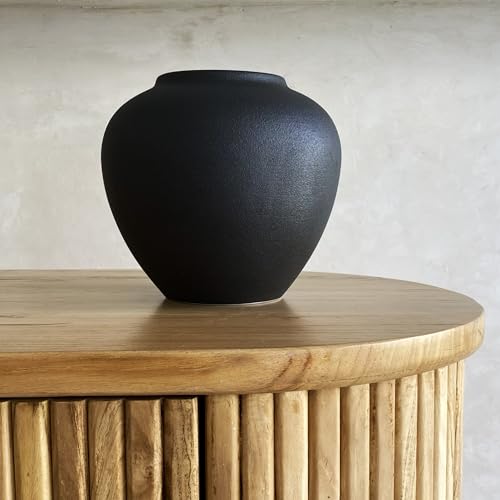 Ceramic Vase, Faded Black Color, Modern Minimalist Textured Vase for Home Decor, Bookshelf & Coffee Table Decor (Black Short) - color: Black Short
