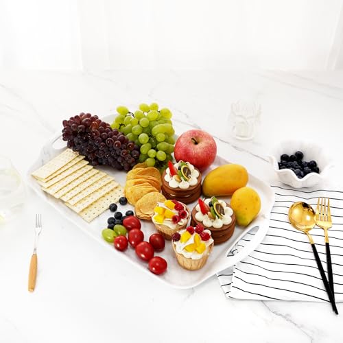 TP Melamine Serving Trays with Handles, 19" x 12", Set of 2, White Marble | Large Rectangular Trays, Serving platters, Turkey and Party Serving, Lightweight, Break-resistant - color: White Marble, size: 19" x 12"